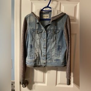 Jean vest with sweater sleeves and hood